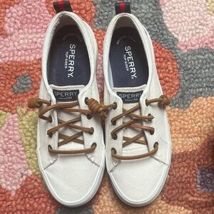 Sperry White Top Sider Canvas Shoes with Brown Laces sz 6